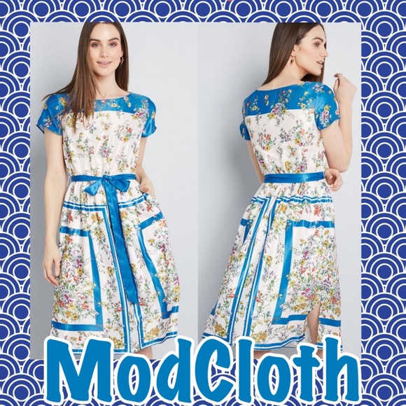 Modcloth Dresses & Skirts - ModCloth Sunlit Floral Blue Satin Dress